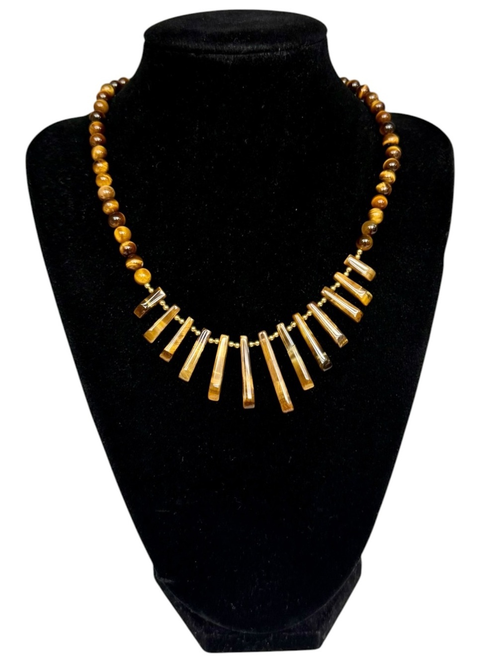 Vintage Tiger Eye Choker Necklace Statement Fringe Pendants Necklace